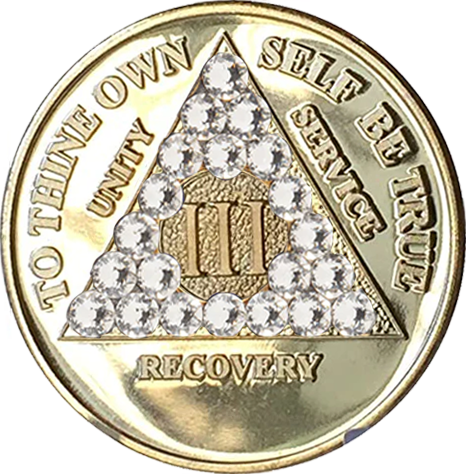 AA Coin, #AA116.  Gold Plated AA Chip w White Crystals (Yrs 1-50)