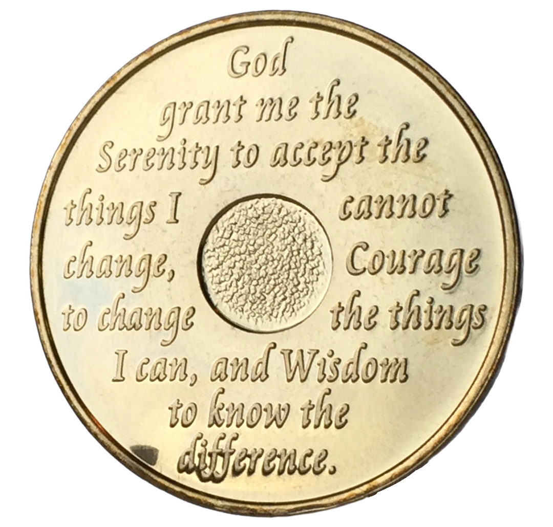 AA Coin, #AA117.  Gold Plated AA Coin w Aurora Borealis Crystals  (Yrs 1-50)