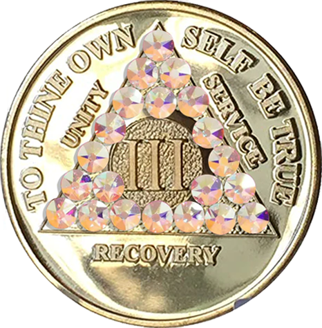 AA Coin, #AA117.  Gold Plated AA Coin w Aurora Borealis Crystals  (Yrs 1-50)