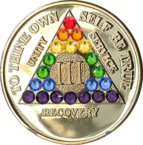 AA Coin, #AA118.  Gold Plated AA Chip w Rainbow Bling (Yrs 1-50)