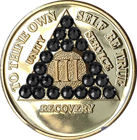 AA Coin, #AA119.  Gold Plated AA Coin w Black Crystals (Yrs 1-50)