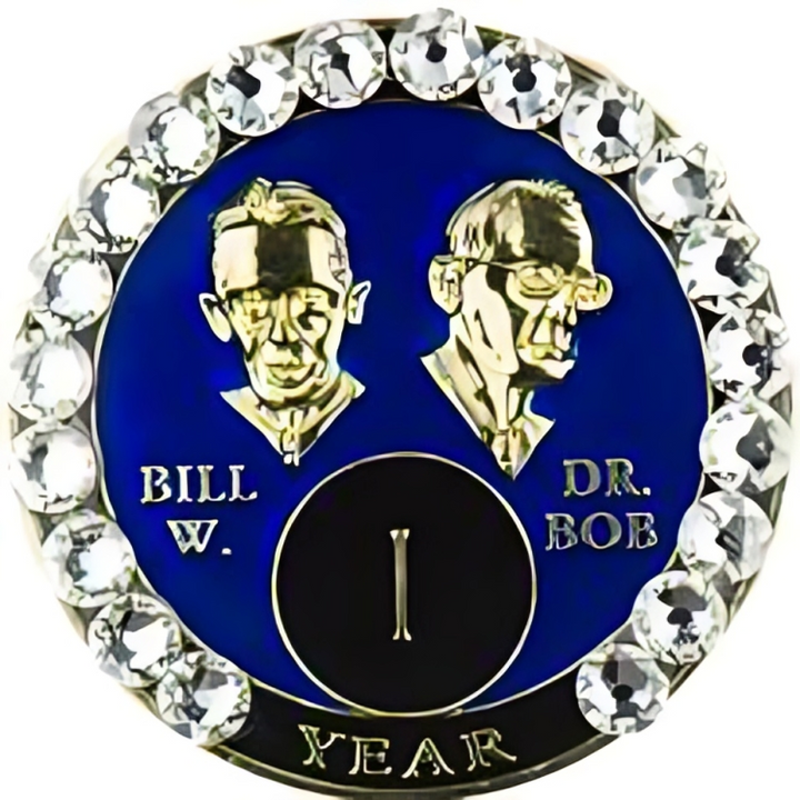 Bill & Bob Blue Coin with White Crystals - Recovery Medallion from Choices Books & Gifts