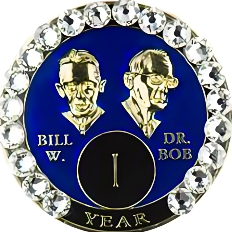 Bill & Bob Blue Coin with White Crystals - Recovery Medallion from Choices Books & Gifts