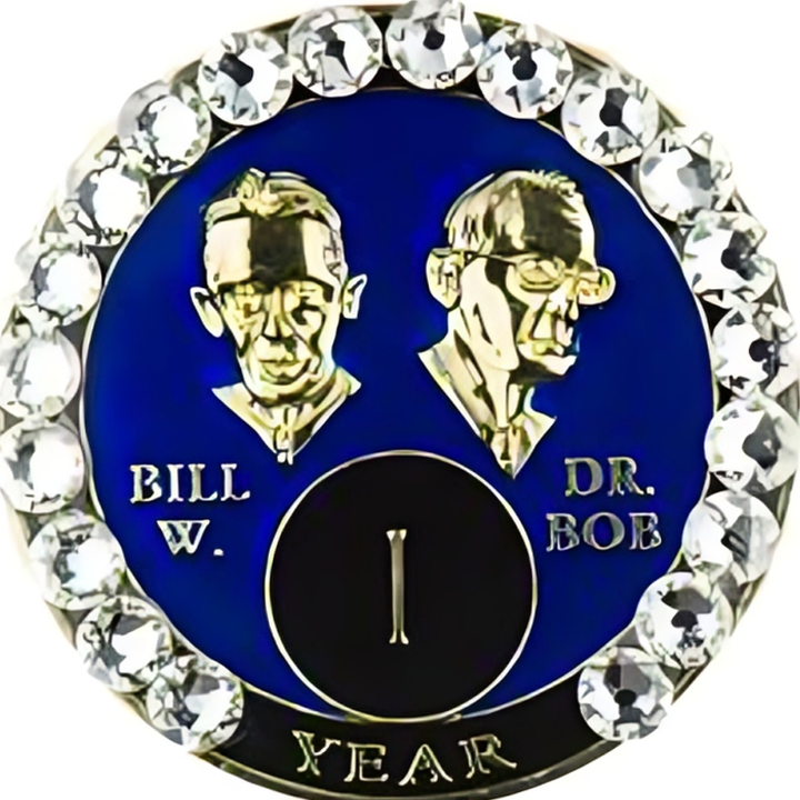 Bill & Bob Blue Coin with White Crystals - Recovery Medallion from Choices Books & Gifts