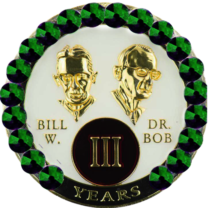 Bill & Bob Coin, White with Green Crystals - Recovery Medallion from Choices Books & Gifts