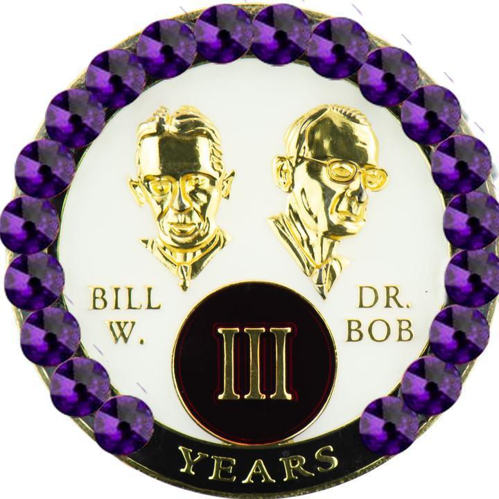 Bill & Bob White Coin with Purple Crystals - Recovery Medallion from Choices Books & Gifts