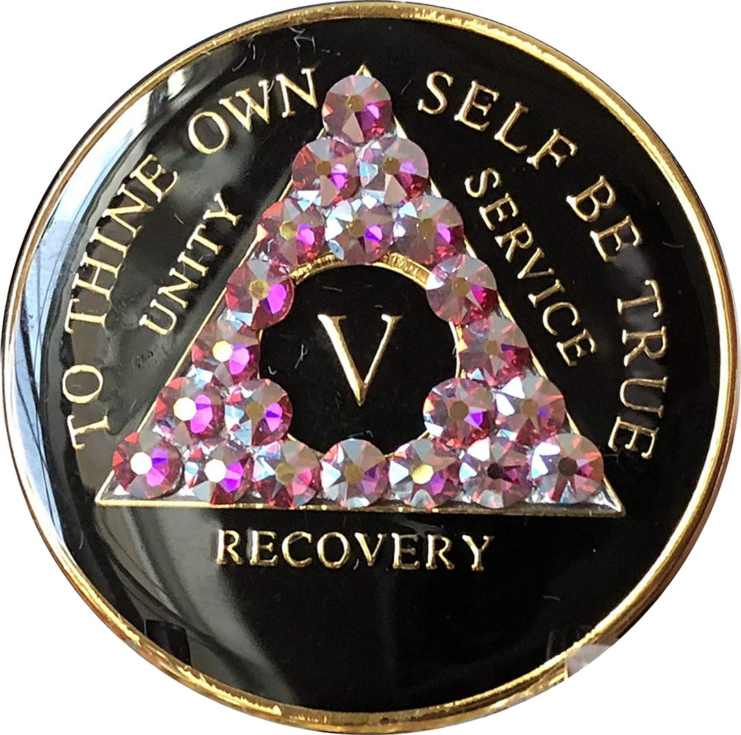 Black AA Chip with Rose Aurora Borealis - Recovery Medallion from Choices Books & Gifts