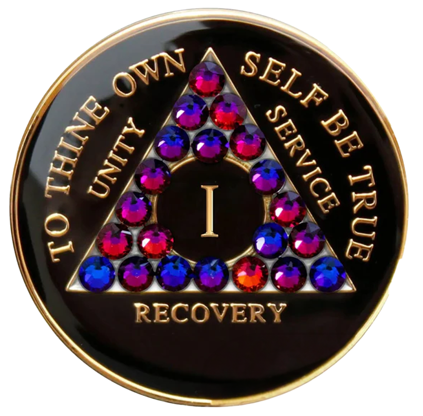 Black AA with Volcano Crystals Coin - Recovery Medallion from Choices Books & Gifts