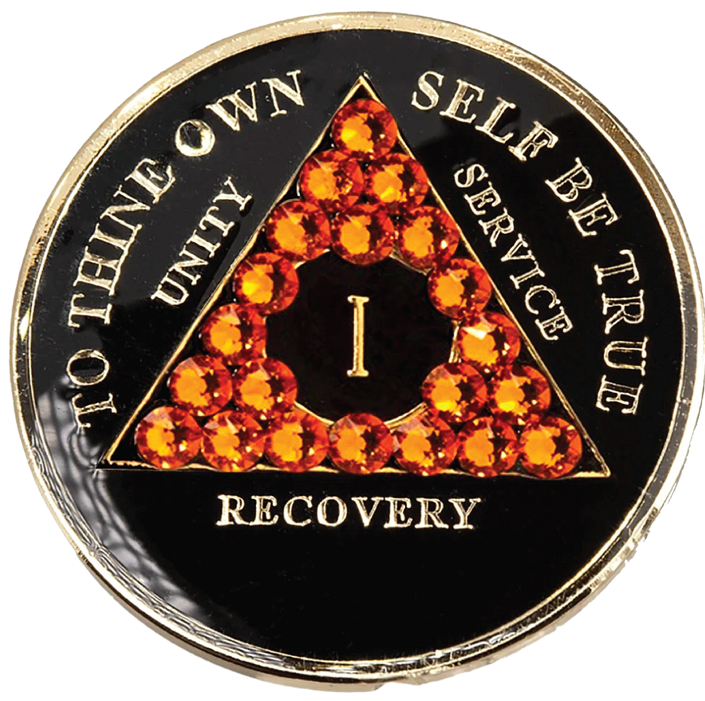 AA Black with Orange Crystals Coin - Recovery Medallion from Choices Books & Gifts