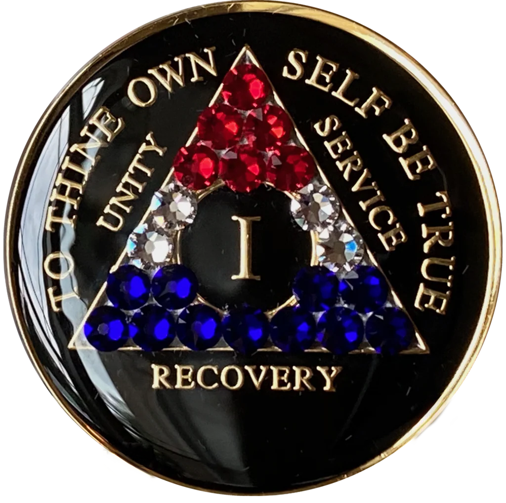 AA Black with Red White Blue Crystals Coin - Recovery Medallion from Choices Books & Gifts