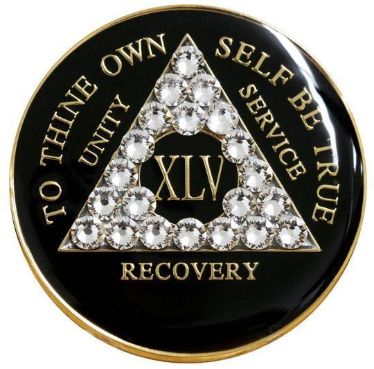 AA Black with White Crystals Coin - Recovery Medallion from Choices Books & Gifts