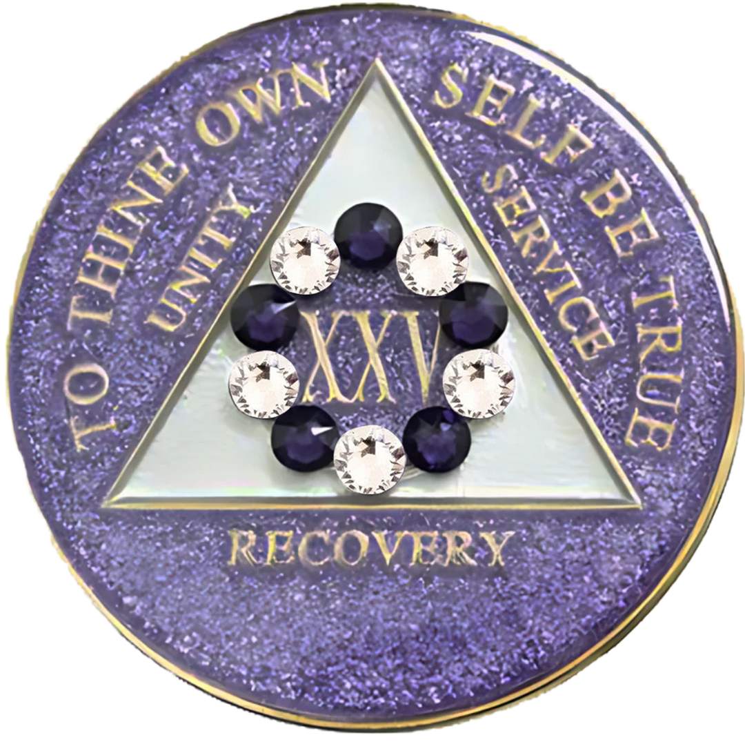 Glitter Lavender AA Chip with Pur/Wh Circle - Recovery Medallion from Choices Books & Gifts