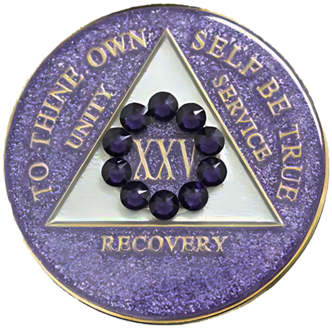 AA Coin, Glitter Lavender AA Coin with Purple Circle - Recovery Medallion from Choices Books & Gifts