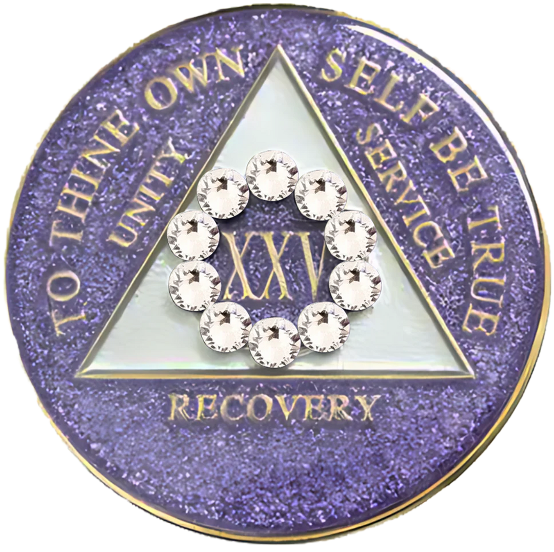 Glitter Lavender AA Medallion with WH Circle - Recovery Medallion from Choices Books & Gifts