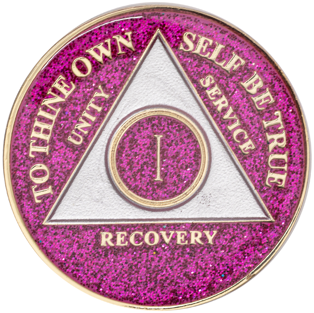 Glitter Pink AA Medallion - Recovery Medallion from Choices Books & Gifts