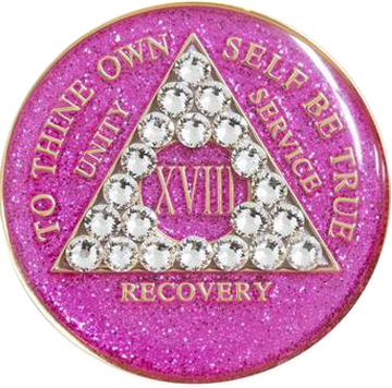 AA Glitter Pink with White Crystals Coin - Recovery Medallion from Choices Books & Gifts