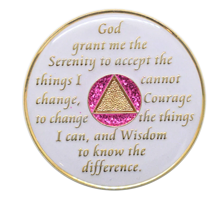 AA Glow n Dark Pink with Glitter Pink Coin - Recovery Medallion from Choices Books & Gifts