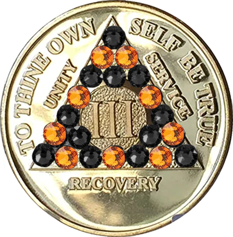 AA Gold Plated Coin, Black & Orange Crystals - Recovery Medallion from Choices Books & Gifts
