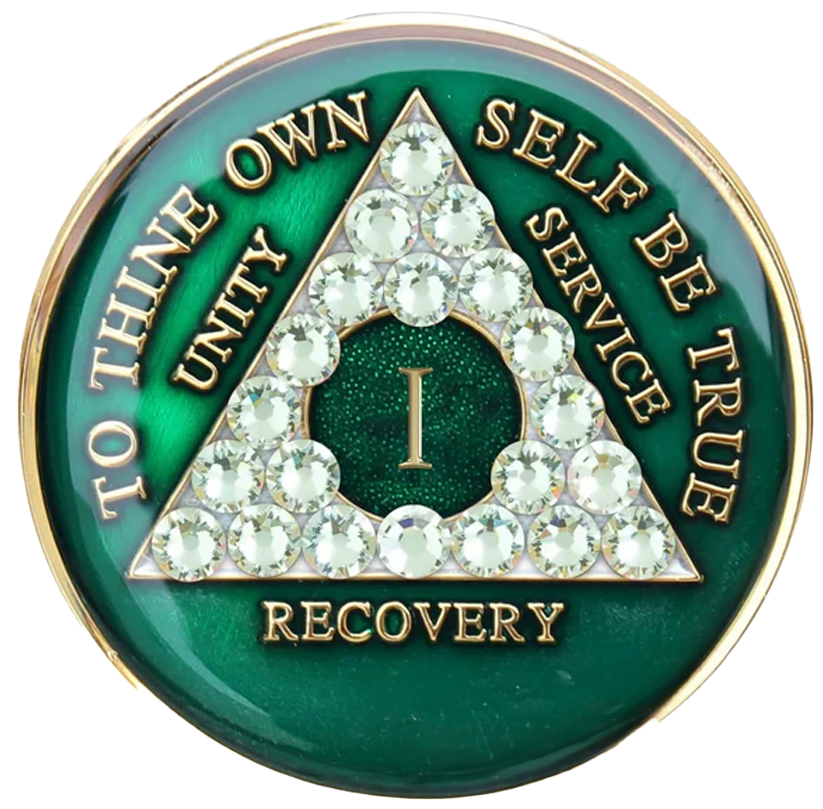 AA Green with White Crystals Coin - Recovery Medallion from Choices Books & Gifts