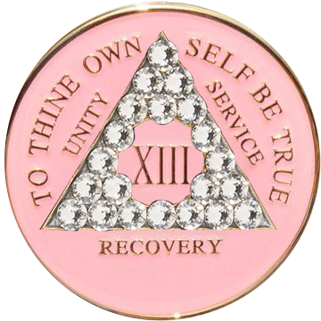 AA Pink with White Crystals Coin - Recovery Medallion from Choices Books & Gifts