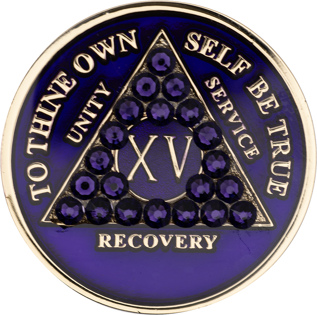 Purple AA Coin with Purple Crystals - Recovery Medallion from Choices Books & Gifts