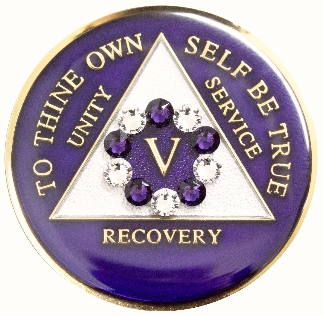 Purple AA with WH/Pu Circle Crystals Coin - Recovery Medallion from Choices Books & Gifts