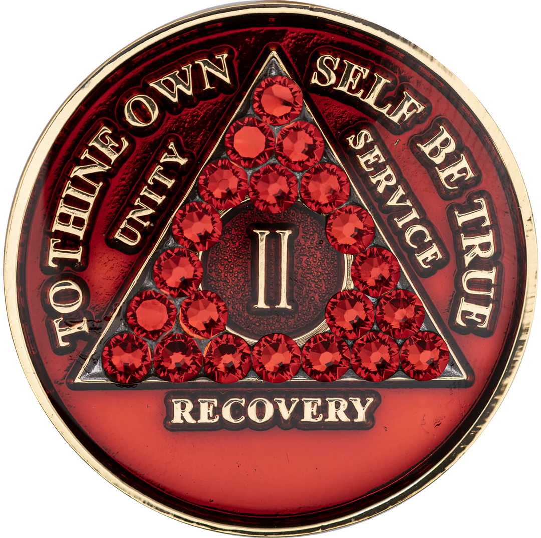 Red AA Coin with Red Crystals - Recovery Medallion from Choices Books & Gifts