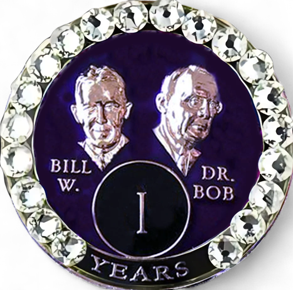 Bill & Bob Medallion, Purple w WH Crystals (Yrs 1-55) - #B14