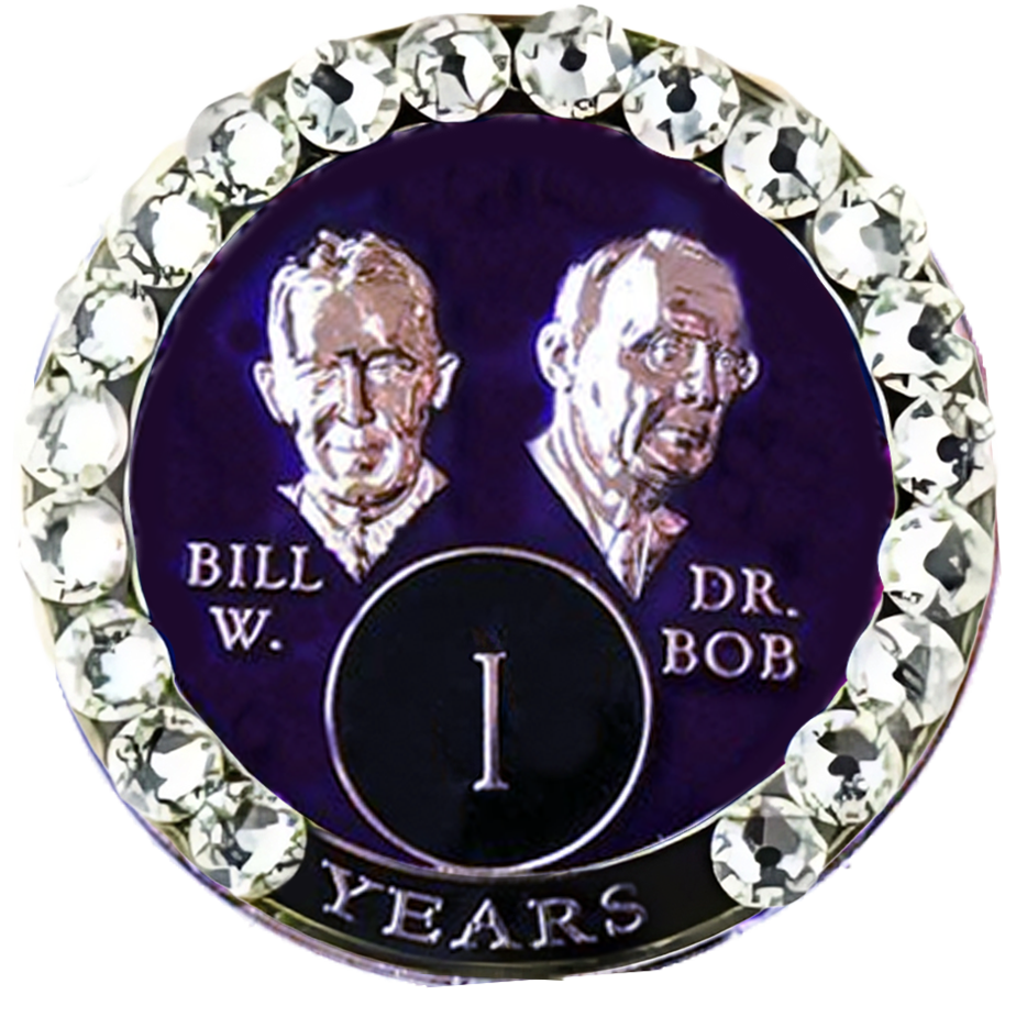 Bill & Bob Medallion, Purple with WH Crystals - Recovery Medallion from Choices Books & Gifts