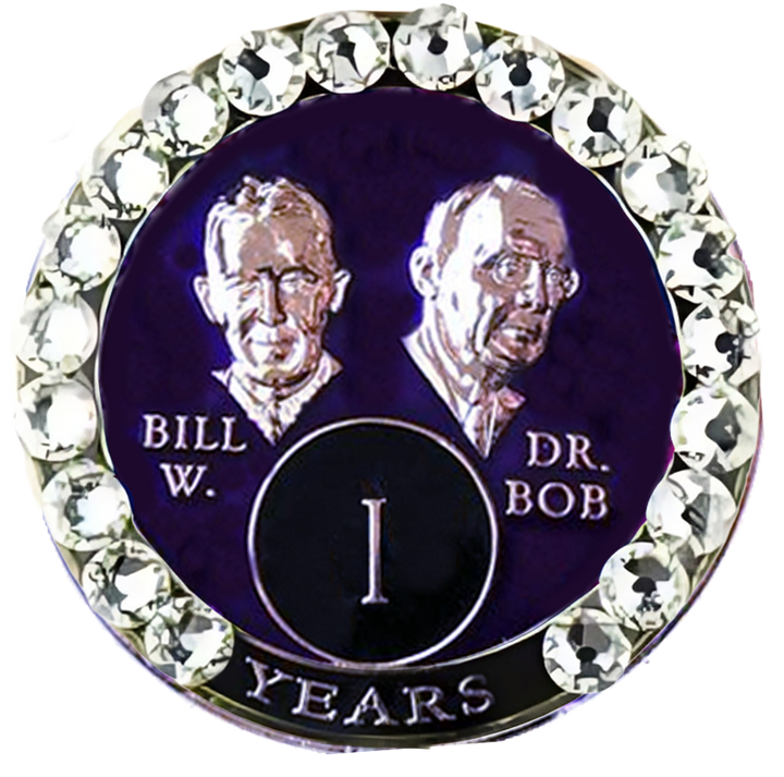 Bill & Bob Medallion, Purple with WH Crystals - Recovery Medallion from Choices Books & Gifts