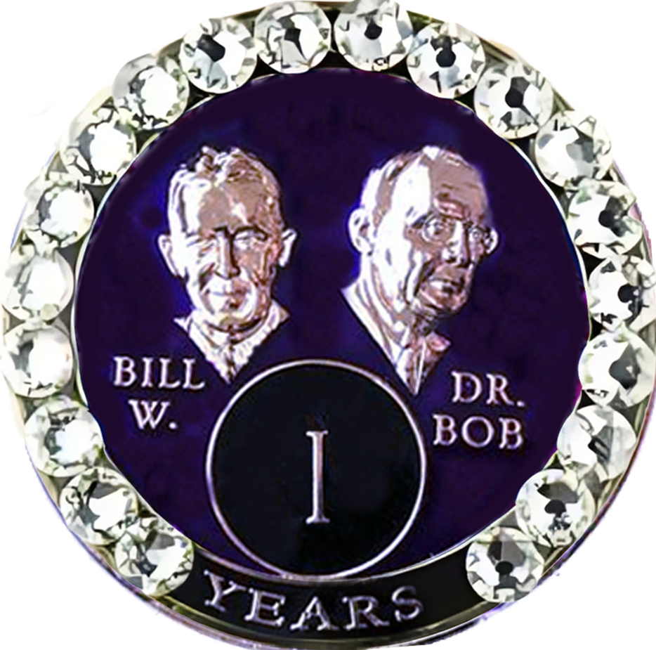 Bill & Bob Medallion, Purple with WH Crystals - Recovery Medallion from Choices Books & Gifts
