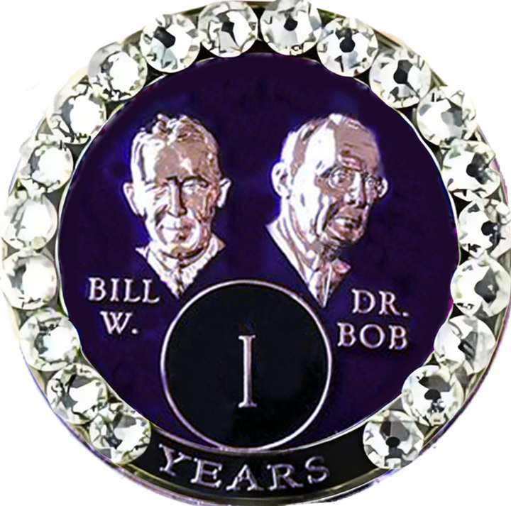 Bill & Bob Medallion, Purple with WH Crystals - Recovery Medallion from Choices Books & Gifts