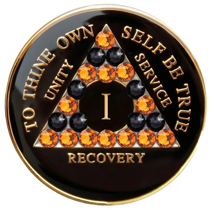 AA Chip, Black w Orange, Black Bling, Years 1-50 (#AA101A)
