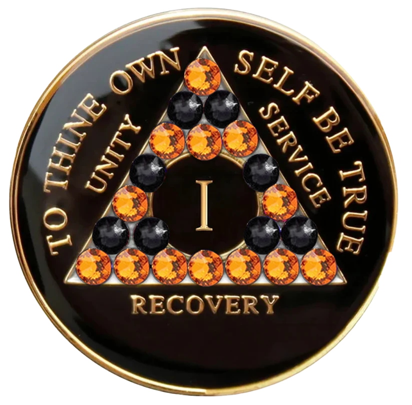 AA Chip, Black w Orange, Black Bling, Years 1-50 (#AA101A)