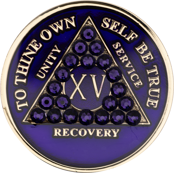 Purple AA Coin with Purple Crystals - Recovery Medallion from Choices Books & Gifts