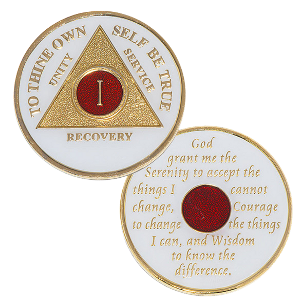 White/Red AA Medallion - Recovery Medallion from Choices Books & Gifts