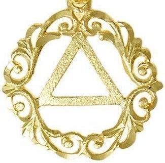 AG15.  AA in a Scroll Style Circle Pendant. 14KT Gold. - Premium Jewelry from 12 Step Gold by Jonathan Friedman - Just $435! Shop now at Choices Books & Gifts