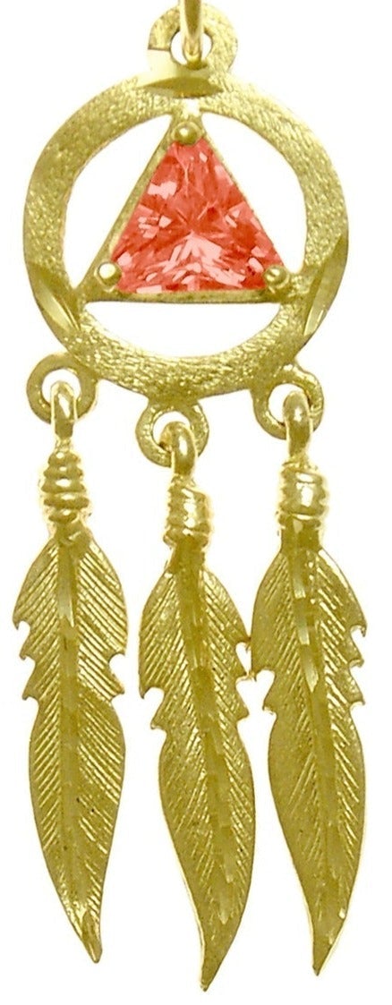 AG46. AA with 3 Feathers, Birthstone - 12 Colors, Pendant, 14KT Gold. - Premium Jewelry from 12 Step Gold by Jonathan Friedman - Just $495! Shop now at Choices Books & Gifts