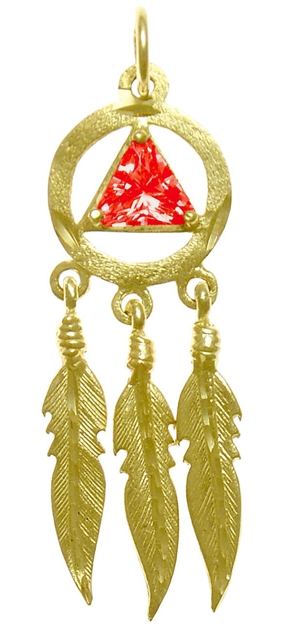 AG46. AA with 3 Feathers, Birthstone - 12 Colors, Pendant, 14KT Gold. - Premium Jewelry from 12 Step Gold by Jonathan Friedman - Just $495! Shop now at Choices Books & Gifts