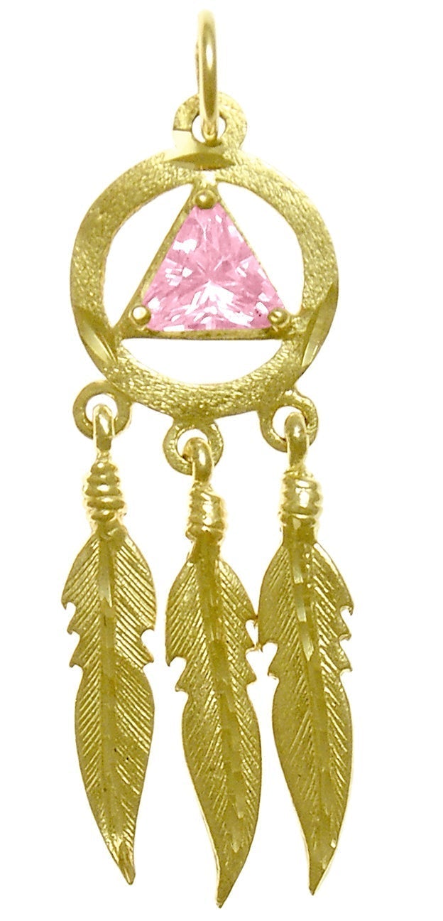 AG46. AA with 3 Feathers, Birthstone - 12 Colors, Pendant, 14KT Gold. - Premium Jewelry from 12 Step Gold by Jonathan Friedman - Just $495! Shop now at Choices Books & Gifts