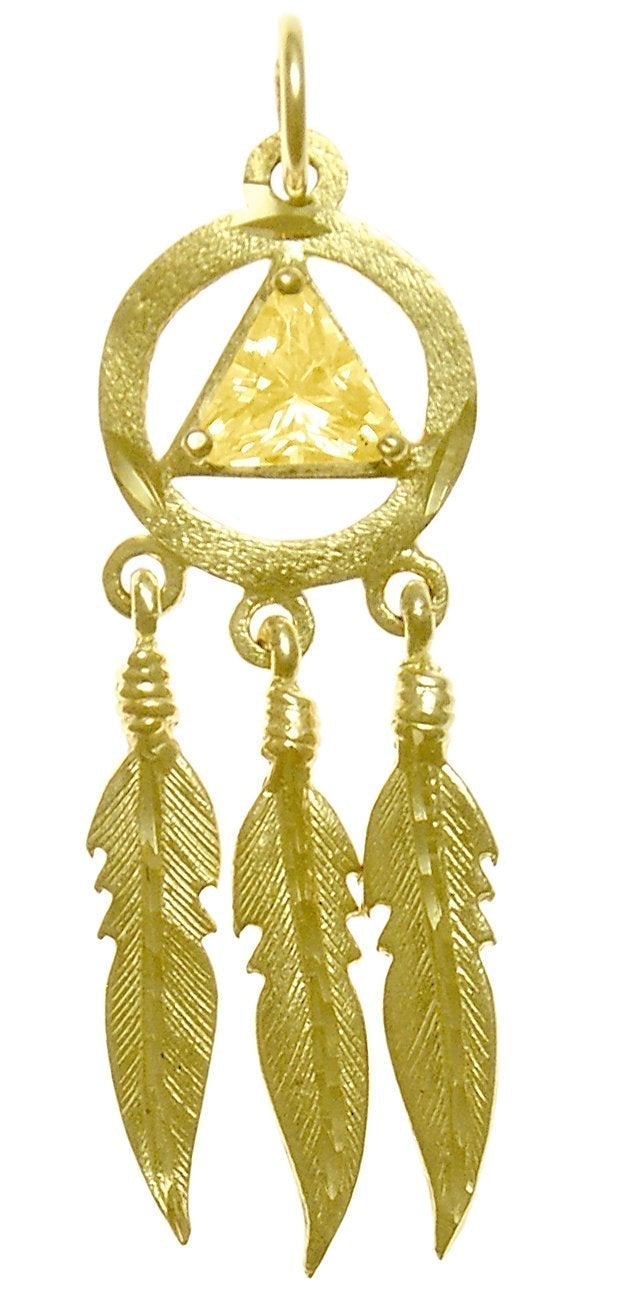 AG46. AA with 3 Feathers, Birthstone - 12 Colors, Pendant, 14KT Gold. - Premium Jewelry from 12 Step Gold by Jonathan Friedman - Just $495! Shop now at Choices Books & Gifts