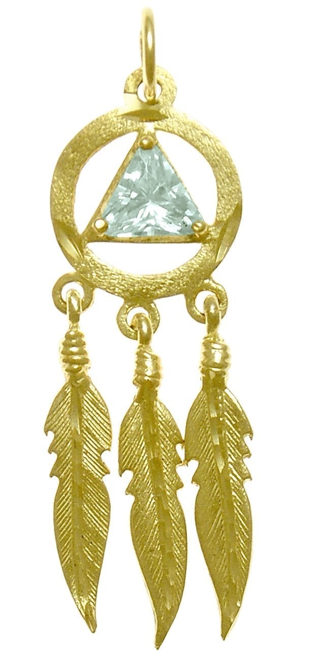 AG46. AA with 3 Feathers, Birthstone - 12 Colors, Pendant, 14KT Gold. - Premium Jewelry from 12 Step Gold by Jonathan Friedman - Just $495! Shop now at Choices Books & Gifts