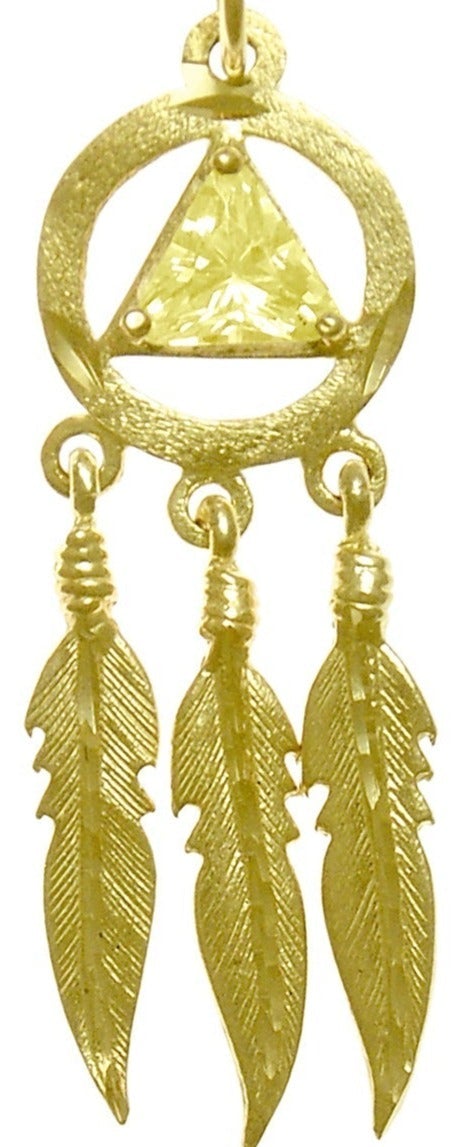 AG46. AA with 3 Feathers, Birthstone - 12 Colors, Pendant, 14KT Gold. - Premium Jewelry from 12 Step Gold by Jonathan Friedman - Just $495! Shop now at Choices Books & Gifts
