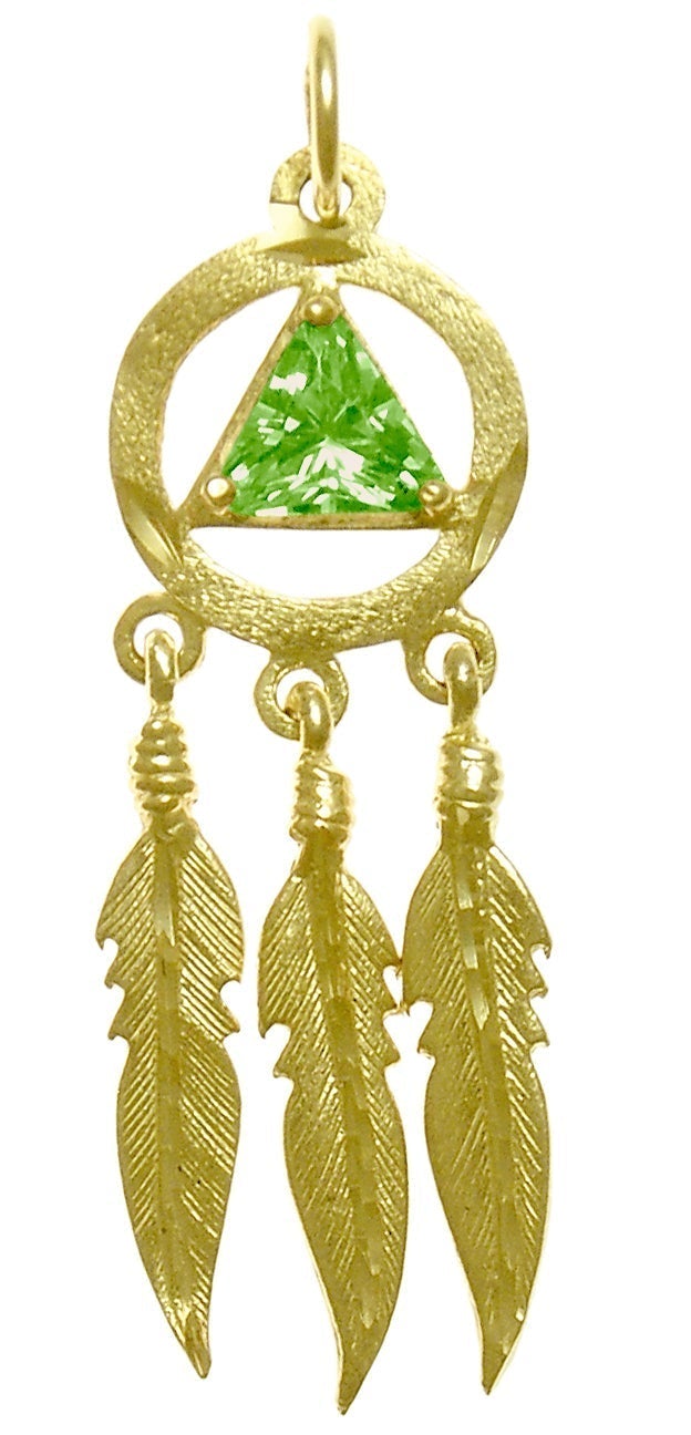 AG46. AA with 3 Feathers, Birthstone - 12 Colors, Pendant, 14KT Gold. - Premium Jewelry from 12 Step Gold by Jonathan Friedman - Just $495! Shop now at Choices Books & Gifts