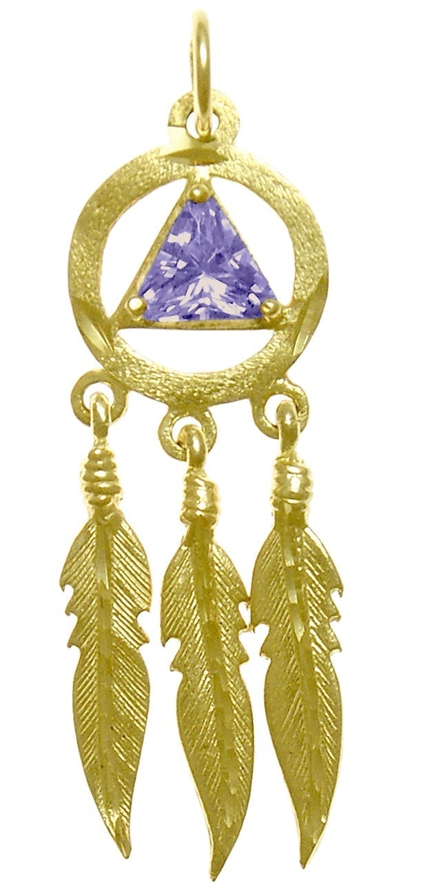 AG46. AA with 3 Feathers, Birthstone - 12 Colors, Pendant, 14KT Gold. - Premium Jewelry from 12 Step Gold by Jonathan Friedman - Just $495! Shop now at Choices Books & Gifts