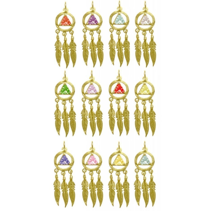 AG46. AA with 3 Feathers, Birthstone - 12 Colors, Pendant, 14KT Gold. - Premium Jewelry from 12 Step Gold by Jonathan Friedman - Just $495! Shop now at Choices Books & Gifts