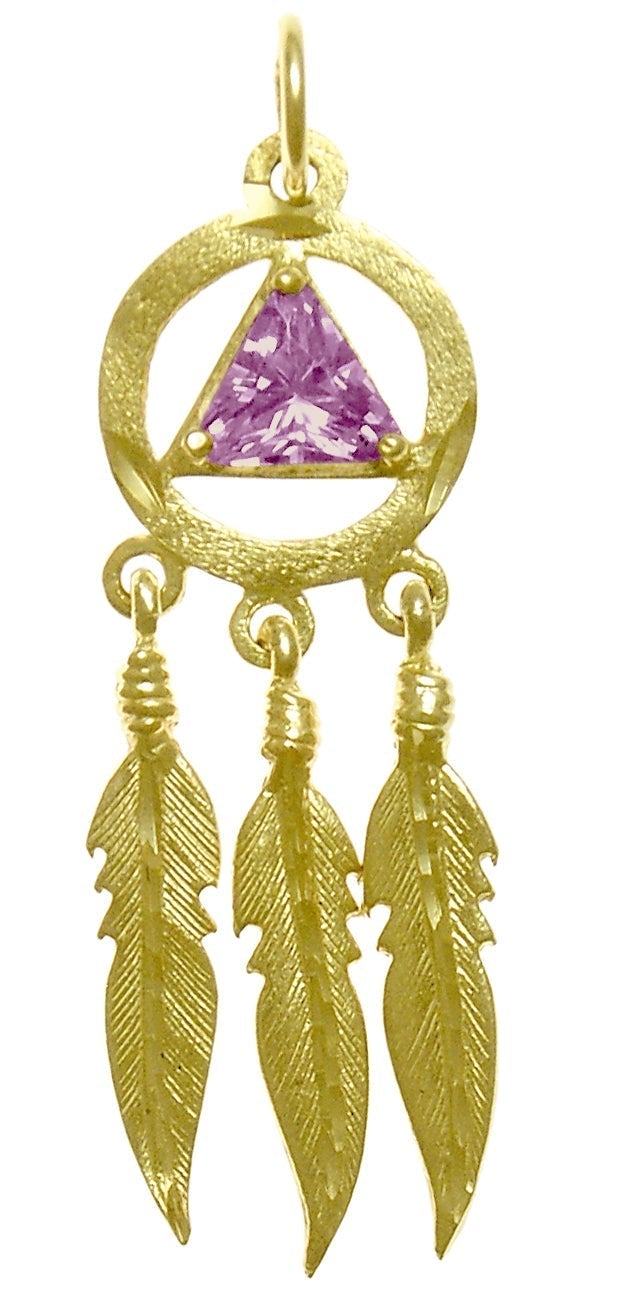 AG46. AA with 3 Feathers, Birthstone - 12 Colors, Pendant, 14KT Gold. - Premium Jewelry from 12 Step Gold by Jonathan Friedman - Just $495! Shop now at Choices Books & Gifts