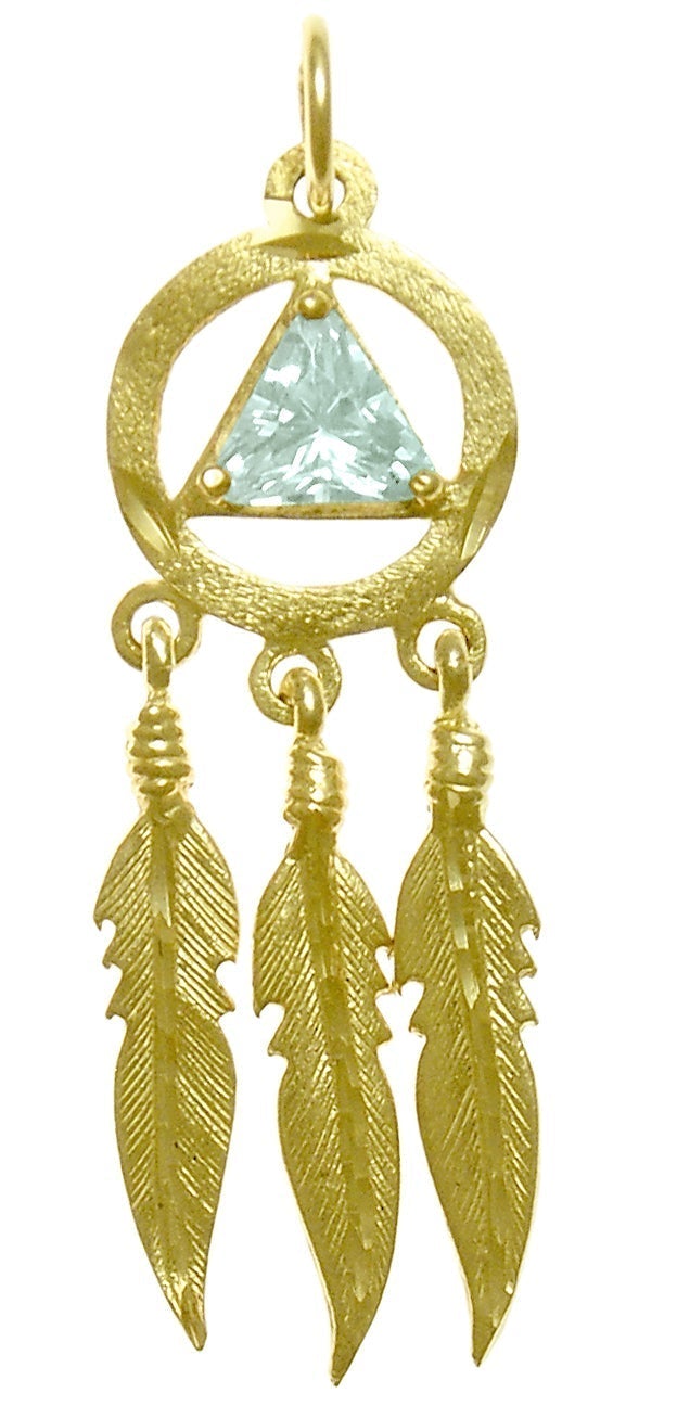 AG46. AA with 3 Feathers, Birthstone - 12 Colors, Pendant, 14KT Gold. - Premium Jewelry from 12 Step Gold by Jonathan Friedman - Just $495! Shop now at Choices Books & Gifts