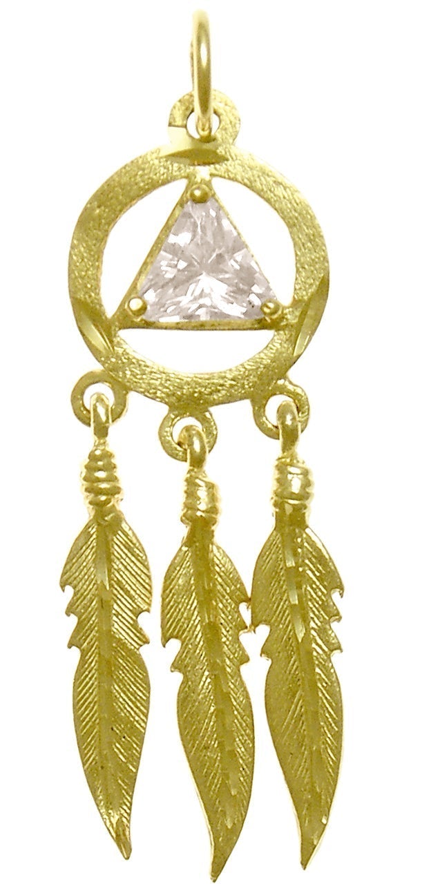 AG46. AA with 3 Feathers, Birthstone - 12 Colors, Pendant, 14KT Gold. - Premium Jewelry from 12 Step Gold by Jonathan Friedman - Just $495! Shop now at Choices Books & Gifts