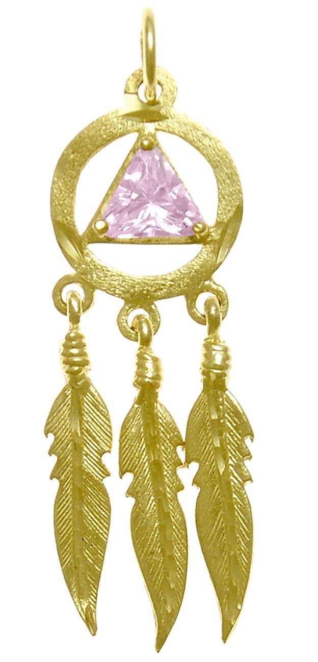 AG46. AA with 3 Feathers, Birthstone - 12 Colors, Pendant, 14KT Gold. - Premium Jewelry from 12 Step Gold by Jonathan Friedman - Just $495! Shop now at Choices Books & Gifts